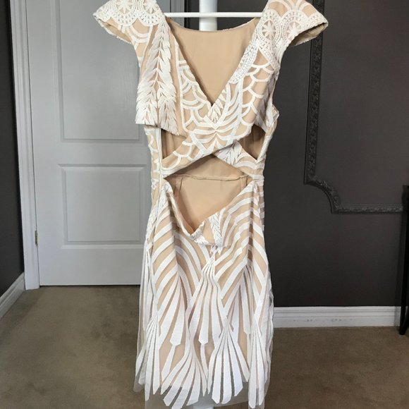 White & Nude Coloured Dress with Beautiful Back - Picture 2 of 3